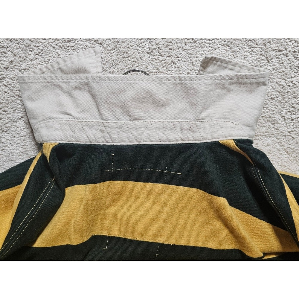 IZOD Mens Rugby Shirt XXL Long Sleeve Striped Green Yellow Cotton Heavyweight - Picture 10 of 15